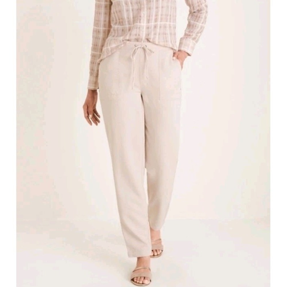 Chicos Pull On Drawstring Casual Ankle Pants Beige Womens 18 Tall Casual Travel